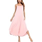 SWOMOG Women Long Nightgown Pajama Dress Soft Strap Nightdress Summer Sleeveless Nightshirt Lounge Dress with Pockets