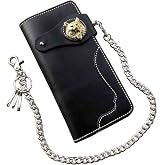 Mens Wolf Gothic Leather Long Wallet With Chain Card Holder Coin Purse