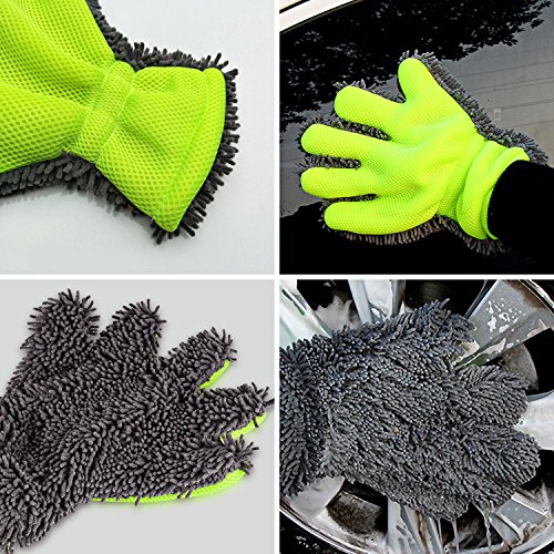 Carperipher Car Cleaning Kit, 4 Pack Car Washing Tools - with Soft Chenille Car Washing Sponges & Mitts, Wash Cloth Towel Auto Care Tools, Tire Cleaner Brush & Wheel Cleaner Brush Auto Detailing Tool
