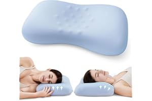 OS OMYSTYLE Ergonomic Contour Design Memory Foam Pillow for Side & Back & Stomach Sleepers, Cervical Shape Pillow for Bed Sleeping Gently Cradles Head & Provides Neck Support & Shoulder Pain Relief | Blue