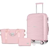 LARVENDER Carry On Luggage 22x14x9 Airline Approved, 20 Inch Hardshell & Lightweight PP Carry On Suitcase for Women with Spinner Wheels TSA Lock, Light Pink