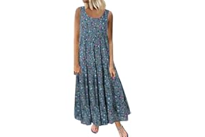 QotLoyi Summer Dresses for Women 2024 Casual Boho Floral Sleeveless Maxi Dress Loose Pleated Flowy Beach Dress Sundress