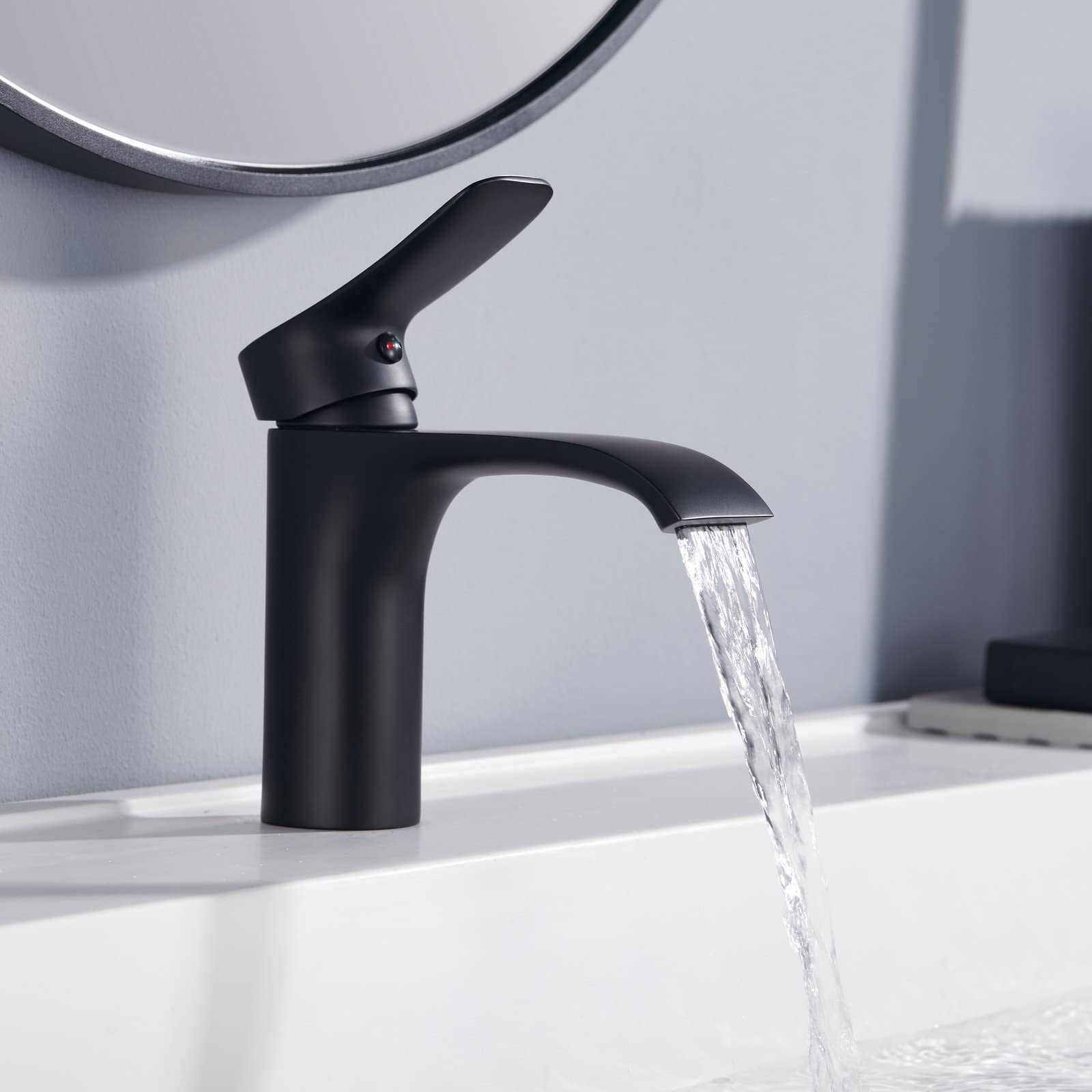 MUYEDRAIN Bathroom Tap Black - Stainless Steel Washbasin Tap with Waterfall - Single Lever Mixer Tap for Washbasin