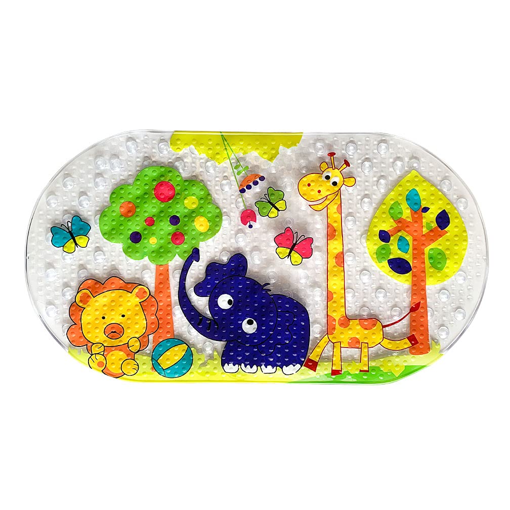 PTAPIPI Bath Tub Mat Shower Mat, 39CM x 69CM Non-Slip Shower Mats with Suction Cups, Machine Washable Bathtub Mat for Bathroom (Forest Zoo)