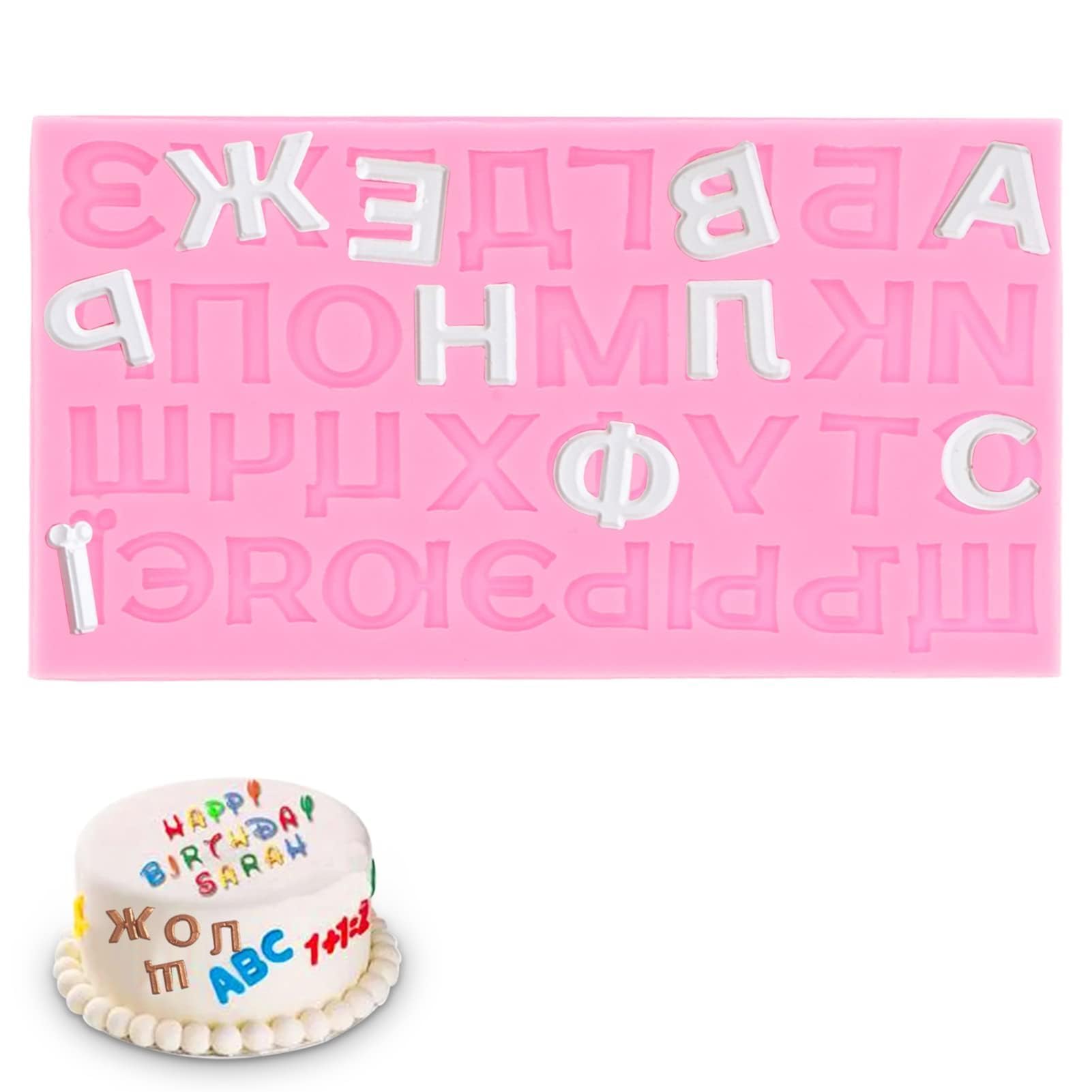 Russian Letter Molds, Silicone Letter Mold Russian Alphabet Molds Rink Silicone Fondant Molds Chocolate Molds Alphabet Silicone Mould Candy Moulds for DIY Baking(Pink)