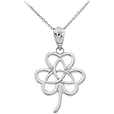 Claddagh Gold Sterling Silver Celtic Triquetra Trinity Knot Symbol On Shamrock Clover Pendant Necklace and Pendant Only