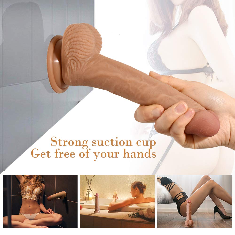 Realistischer Dildo mit Starkem Saugnapf,Lnabni weichen Zwei Layer Silikon Dilos Sexspielzeug mit prallen Hoden,Perfekter Analdildo,Real Dong Anal Plug Penis Nachbildung ,21.5cm