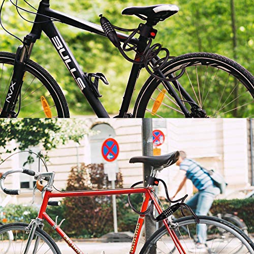 YIHATA Bike Lock Cable Bicycle Combination Locks Coiled Chain Lock Basic Self Coiling Core Steel Wire (A - 4ft/120cm) - Thumbnail 2