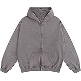 SnowElve Mens Zip Up Hoodie Women Full Zip Hoodies Vintage Acid Wash Oversized Sweatshirts Hooded Sweatshirt Streetwear