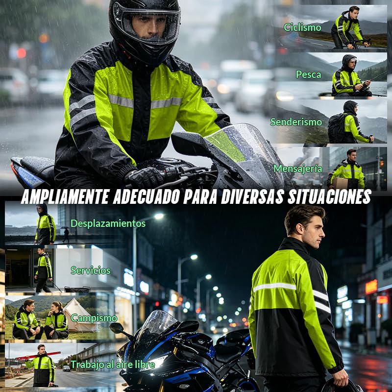 ZGMSDSCZ Traje Impermeable para Lluvia Motociclista, Alta Calidad Chubasquero Seguridad Reflectante con Capucha & Cubrezapatos, Traje de Lluvia para Motocicleta para Mujer y Hombre en Motocicleta