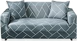 Teynewer 1-Piece Stretch Sofa Cover 2 Seater Grey Grid Elastic Slipcover