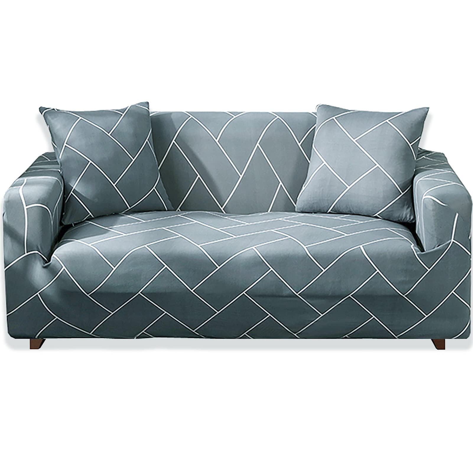 Teynewer 1-Piece Fit Stretch Sofa Cover, Sofa Slipcover Elastic Fabric Printed Pattern Chair Loveseat Couch Settee Sofa Covers Universal Fitted Furniture Cover Protector (3 Seater, #Grey Grid)