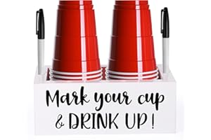 KARNEEY Double Single Cup Holder with Marker Slot Mark Your Cup and Drink Up Cup Holder Party Cup Organizer Drink Dispensers for Parties 2 Sides Designs Housewarming Hostess Gift Cup Dispensers Countertop