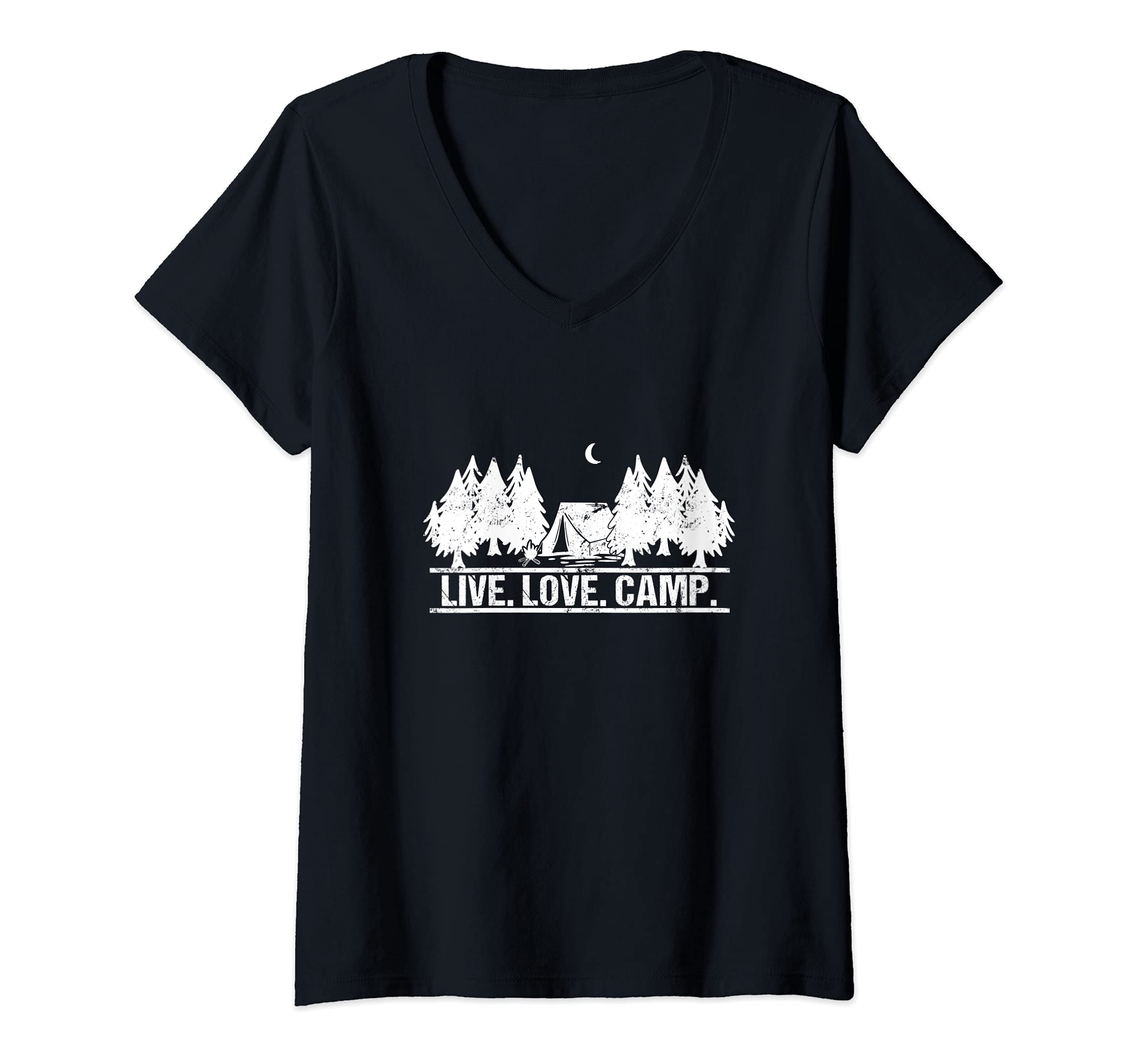 Womens Live Love Camp Tent - Hiking, Lake Life, Camping Love V-Neck T-Shirt