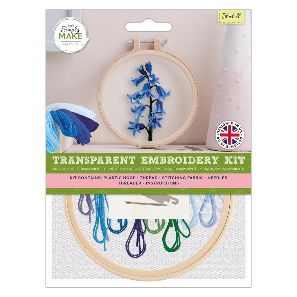 Simply Make Adults Bluebell Sewing Needle Stitch Embroidery Hobby Kit, Present for any Creativity Enthusiast, or Hobbyist, Ideal for Beginners and New Starter