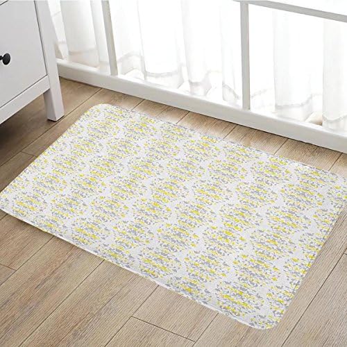 Grey and Yellow Bath Mat for tub Victorian Style Flowers Leaves Swirls Ombre Design Art Image door mats for inside Bathroom Mat Non Slip Backing20"x31" Pale Grey and Marigold