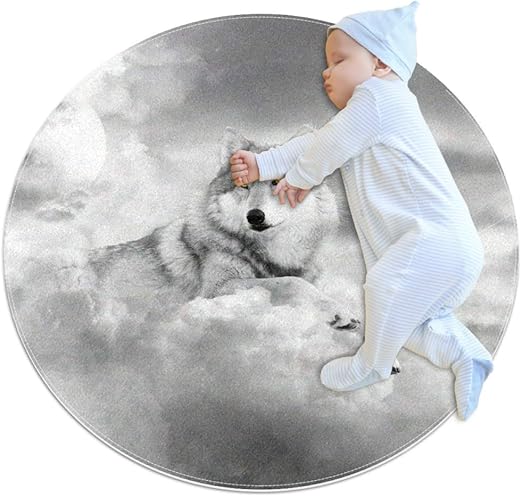 Amazon.de: Runder, grauer Wolf-Teppich, rutschfester Teppich, weicher