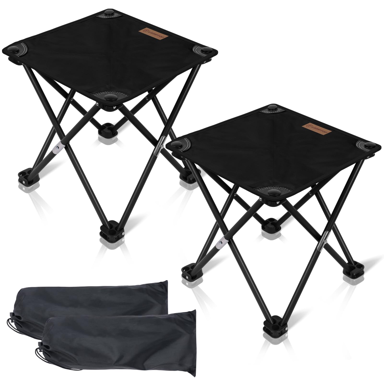 【一秒開閉】LAMPTOP アウトドアチェア 折りたたみ椅子 軽量 コンパクトイス キャンプ椅子 耐荷重150kg 座面32×32cm 高さ33cm 収納バッグ付き 携帯便利 お釣り バーベキュー キャンプ 焚き火 登山 お花見（ブラック）2個セット の商品画像
