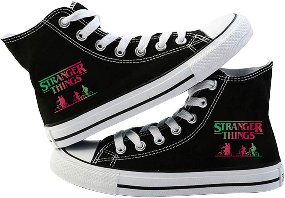 Stranger Things Shoes Unisex Canvas Shoes Low-Top Sneakers/Hi-Top Trainers Ankle Boots Scoops Ahoy Casual Shoes with Laces Boot Black