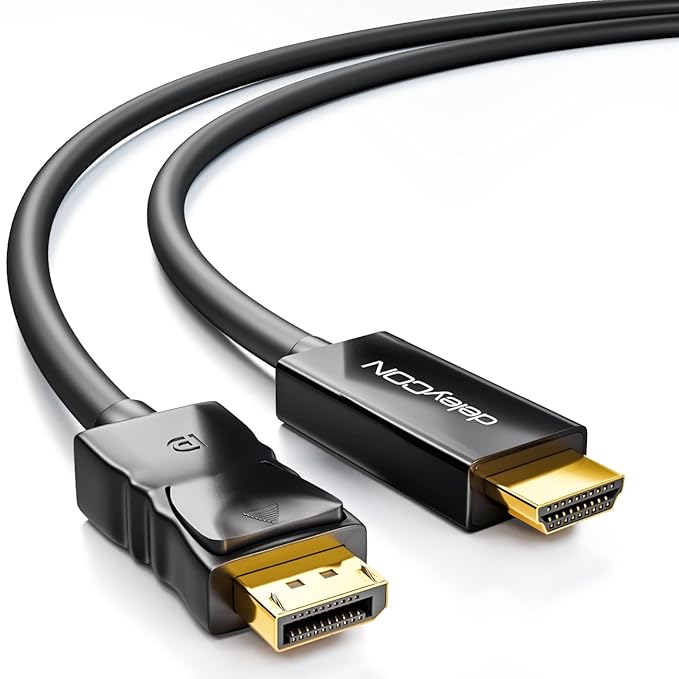 deleyCON 2m DisplayPort zu HDMI Kabel - High Speed 4k UHD FullHD 1080p 3D HDCP Audioübertragung - DP Stecker auf HDMI Stecker