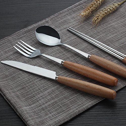 image for Fork Spoon Knife Chopsticks Set, Rerii Portable Flatware Set, Lunchbox