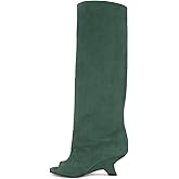 MissHeel Open Toe Suede Knee High Boots Wide Calf Wedge Heel
