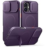SURITCH for iPhone 16 Plus Case with Magnetic Camera Slide Cover and Adjustable Kickstand, Compatible with MagSafe, Shockproof Bumper Case Slim Protective Cover for iPhone 16 Plus 6.7 Inch,Dark Purple