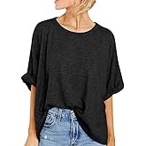 IPMQ Women's Oversized Tshirts Summer Short Sleeve Casual Shirts for Woman Loose Fit Solid Batwing Basic Tops