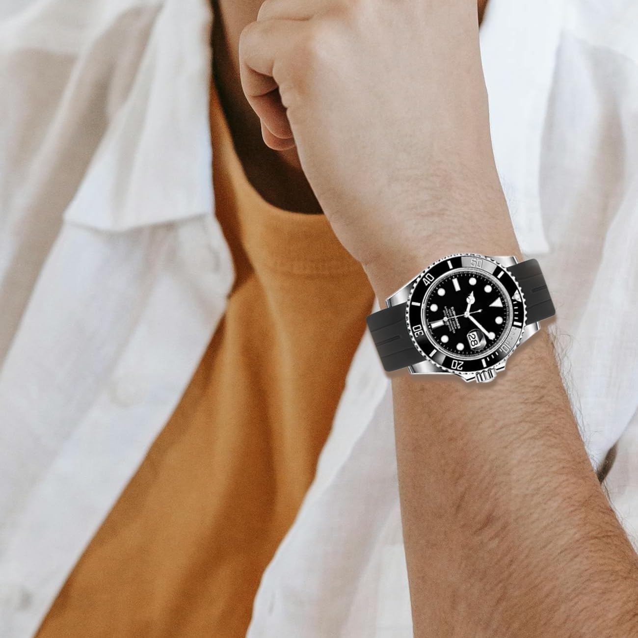 Juntan 18mm 20mm 22mm Curved End Rubber Watch Band, Tapered Silicone Curved Replacement Watch Strap for Men Women with Classic Diving Buckle