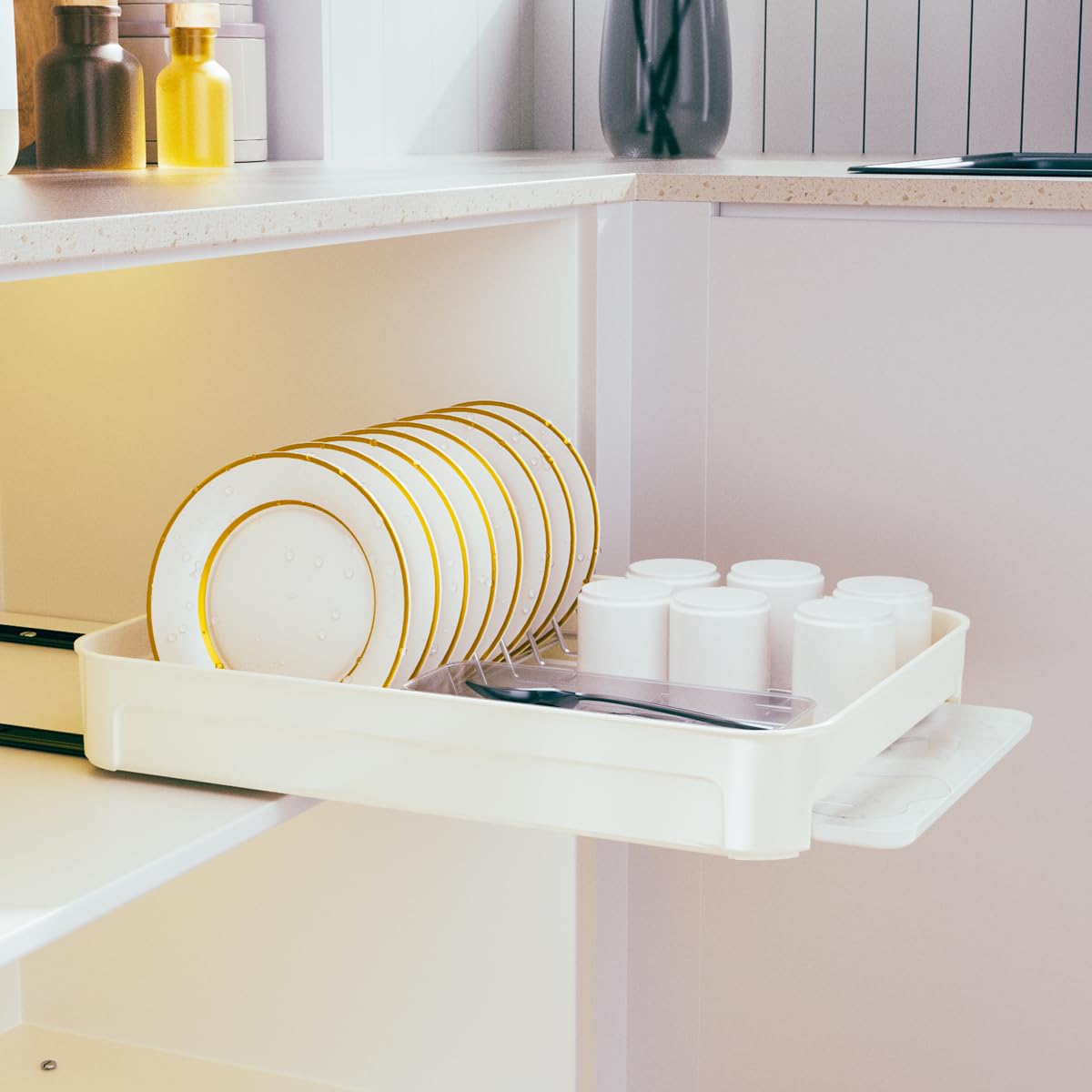 LEEDA Pull Out Dish Rack, Heavy Duty Slide Out Drawers with Nano ...