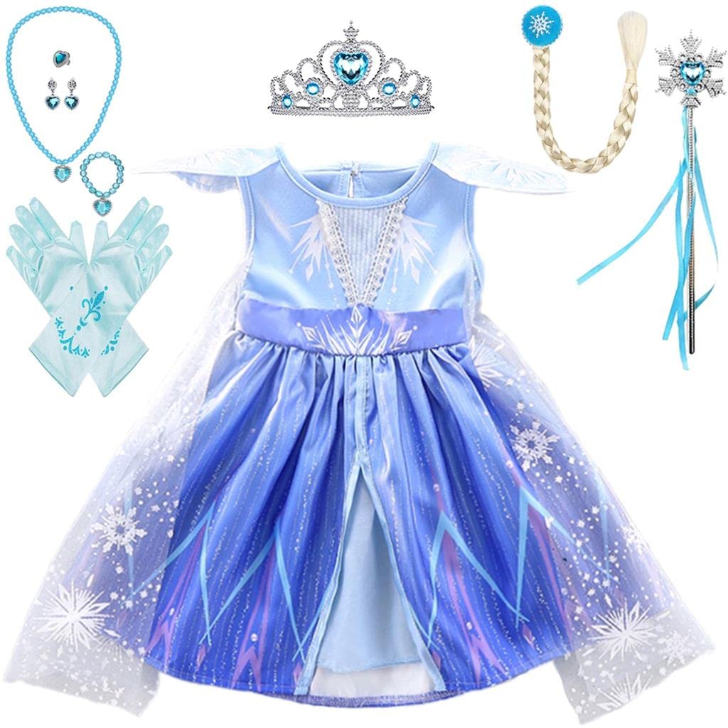 Lito Angels Baby Girls Princess Snow Queen Costume Party Fancy Dress Up with Cape and Accessories Age 6-12 Months Blue 267