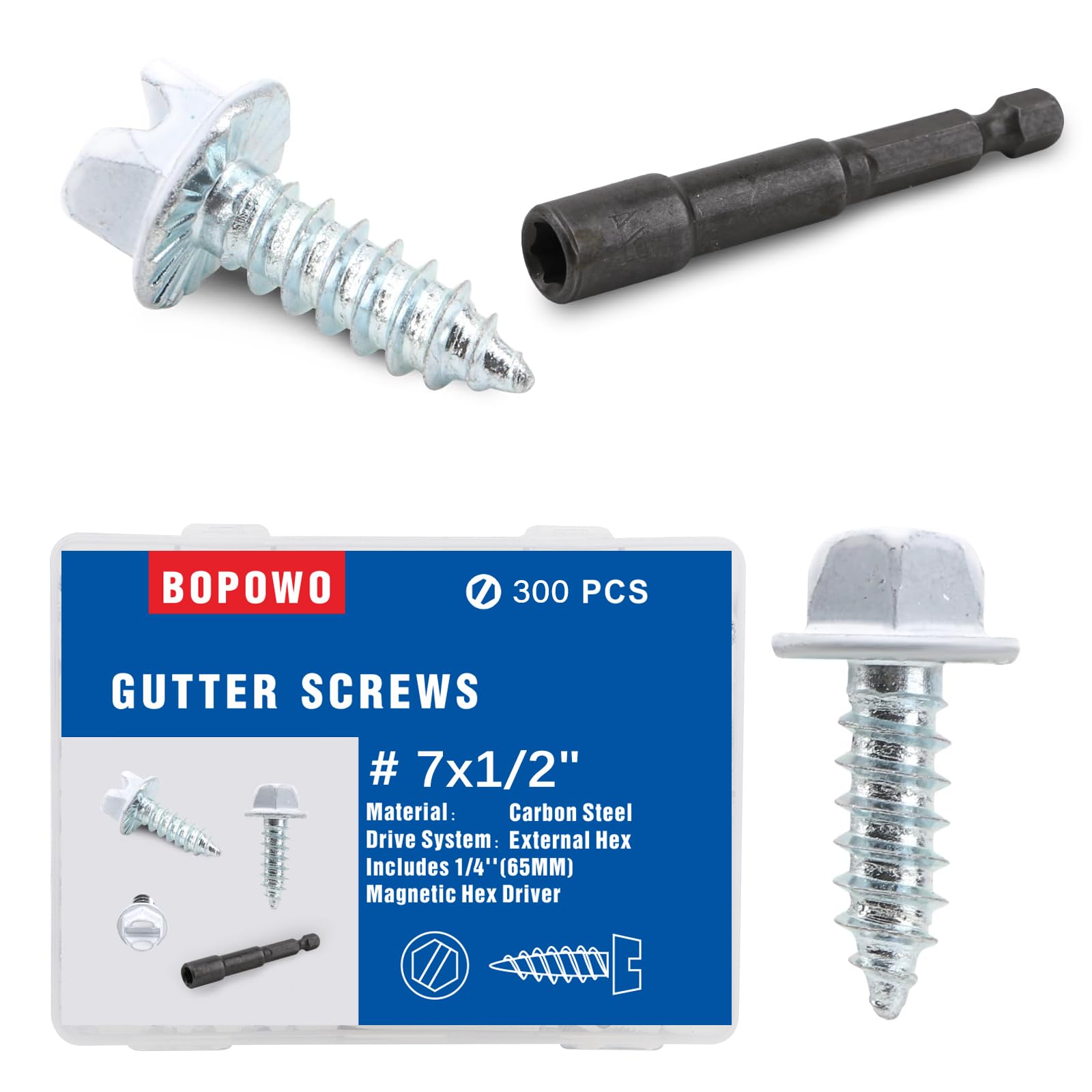 BOPOWO 300 Pcs #7x1/2 Self-Tapping Gutter Screws