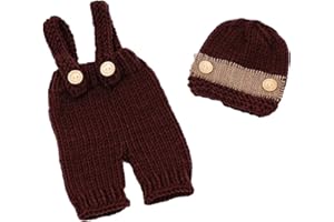 VEDORY Newborn Baby Photo Shoot Props Girl Boy Crochet Knit Hat Costume Stripe Hat Pants Overalls Photography Props