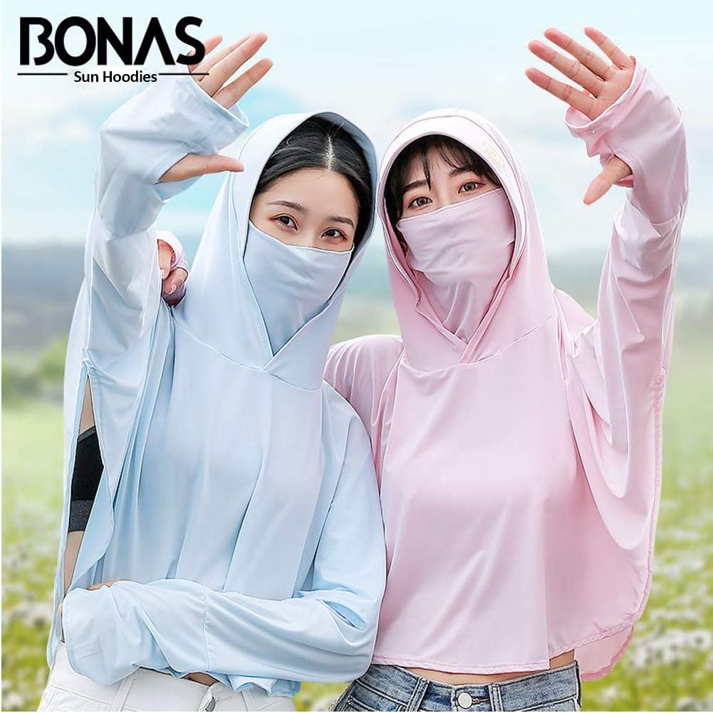 Sun Hoodies UV Protection - UPF 50+ Sun-proof Clothing w/Ear Hoop Mask, Gift for Women, Girl, Running, Cycling, Fishing (Candy Pink Hoodies): Clothing