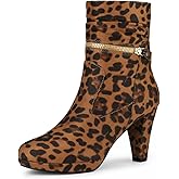 Allegra K Women's Ankle Zip Platform High Heel Leopard Mid Calf Boots 7.5 M US