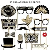 Roaring 20s Photo Booth Props | FULLY ASSEMBLED | New Years Eve Party Supplies 2020 | REAL GLITTER | Great Gatsby Party Decorations Gold | Vintage 1920s, Speakeasy, Prohibition, | NO DIY (30 Pieces)
