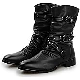 Idopy Men`s Punk Gothic Rivet Motorcycle PU Faux Leather Boots With Studs