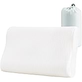 YOUR MOON Memory Foam Travel Pillow, Pure Cotton Cover, Ergonomic Wave Compressible Camping Pillow for Sleeping, Portable Backpacking Neck Support Pillows for Hiking, Car & Airplane (Off White)