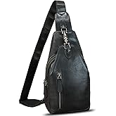 LRTO Genuine Leather Sling Bag for Men and Women Real Leather Shoulder Crossbody Bag Chest Bag Sling Backpack Purse