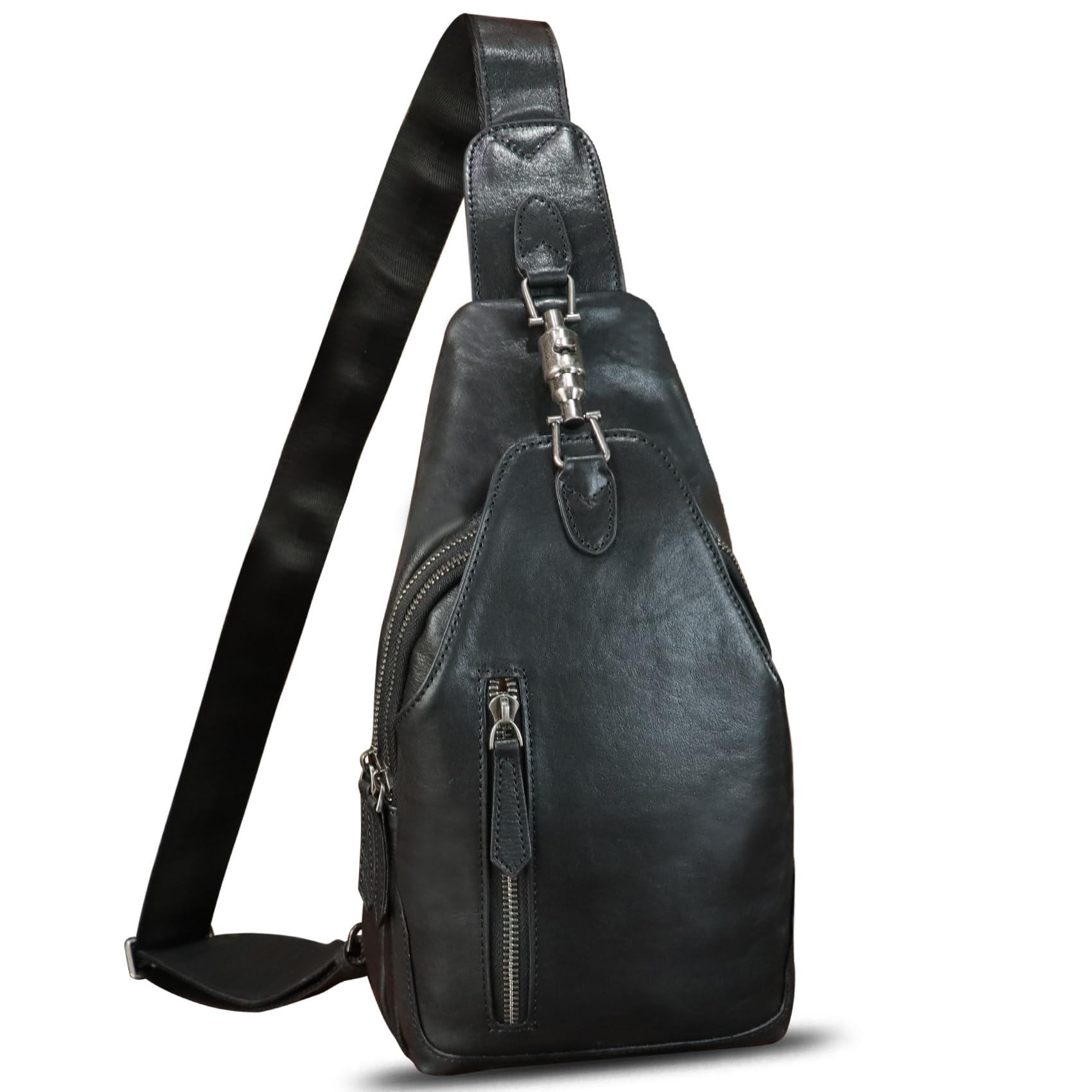 Photo 1 of Genuine Leather Sling Bag Crossbody Purse Motorcycle Bag Handmade Hiking Daypack Retro Shoulder Backpack Vintage Chest Bag (Darkgrey)