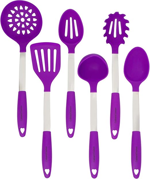 Purple Cooking Utensils Set Stainless Steel & Silicone Heat Resistant