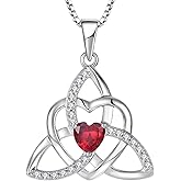 YIFSIY Celtic Knot Heart Necklace 925 Sterling Silver Trinity Love Knot Pendant Birthstones Jewelry Gifts Necklace for Women