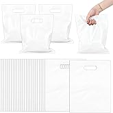 BadenBach 100 Pack 9"x12" White Plastic Bags with Handles, Merchandise Retail Shopping Bag Gift Bags Goodie Bag for Small Business Boutique Wedding Birthday Baby Shower Valentine's Day