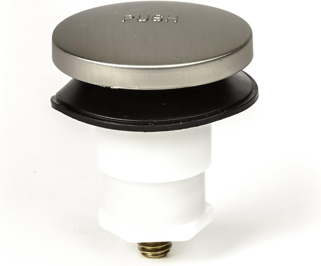 PF WaterWorks PF0935-BN Universal Touch (Tip Toe or Foot Actuated) Bathtub/Bath Tub Drain Stopper includes 3/8" and 5/16" Fittings, No Hair Catcher, Brushed Nickel - - 
