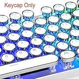 Retro Typewriter Round Keycaps Set for Mechanical Keyboard, Translucent Backlit (White and Silver)