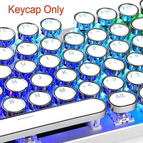 Retro Typewriter Round Keycaps Set for Mechanical Keyboard, Translucent Backlit (White and Silver)
