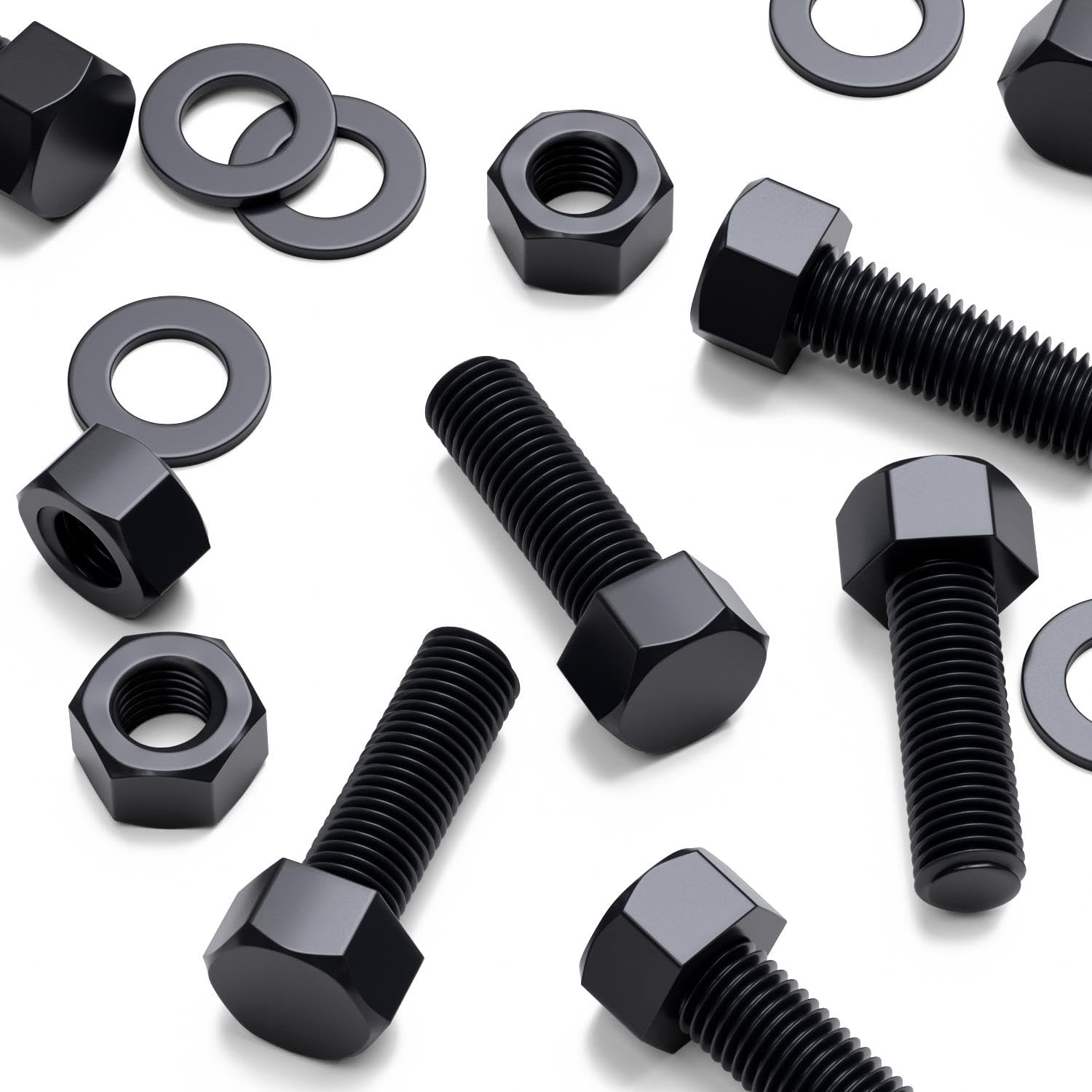 5X Black Hex Head Screws Polypropylene (PP) Plastic Nuts and Bolts, Washers, M20 x 60mm