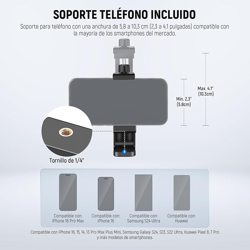 BÁSICO Trípode para iPhone y Cámara con Control Remoto y Soporte para Teléfono, 66" Palo Selfie Metálico para Viajes, Vlogs, Soporte Portátil para Cámara y Video, TS03