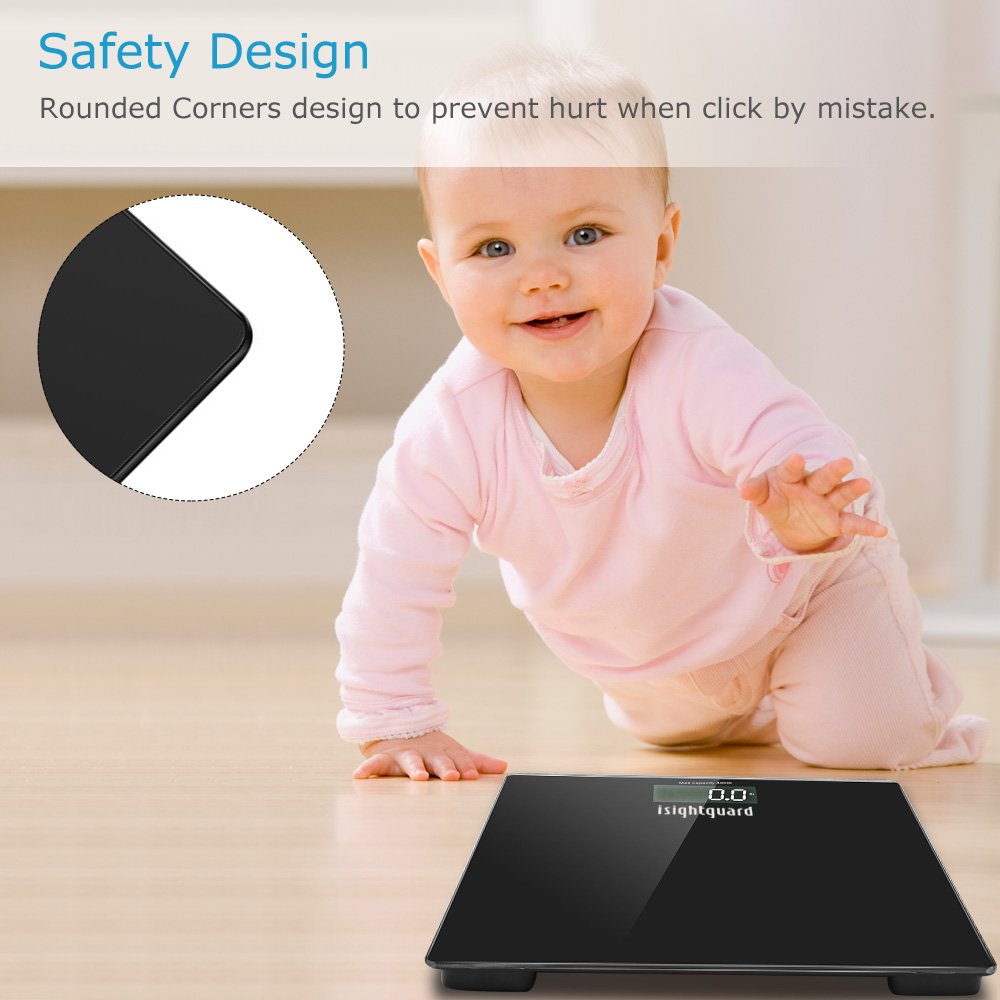Isightguard Digital Body Weight Bathroom Scale by Balance, High Accuracy, Large Glass Top, Backlit Display, Precision Measurements, 400 Pounds (Battery Included)