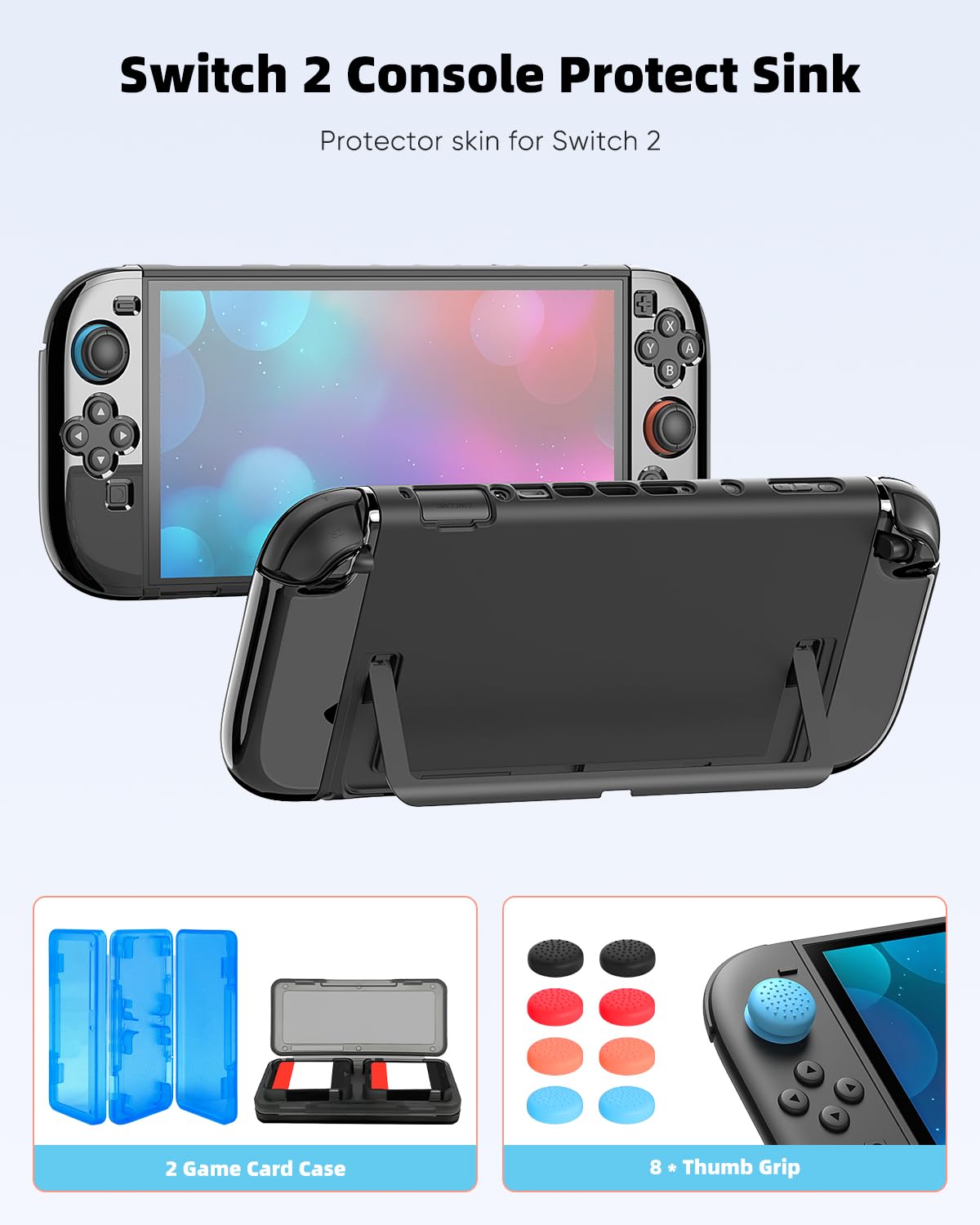 Switch 2 Zubehörpaket für Switch 2, 24 IN 1 Kit, Switch 2 Slim Case, 2 Displayschutzfolien, Ladestation für Switch 2 mit Kabel, 2 Lenkräder, für Joycon 2 Schutzhülle & 2 Griffe, 8 Daumengriffe, 2 Spie 6